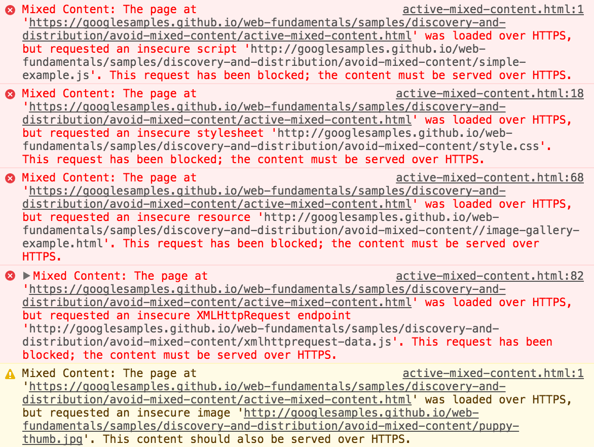 Active mixed content errors